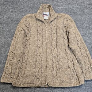 Vintage Quichua Village Handmade 100% Wool Ecuador Zip Up Cable Knit Sweater S/M